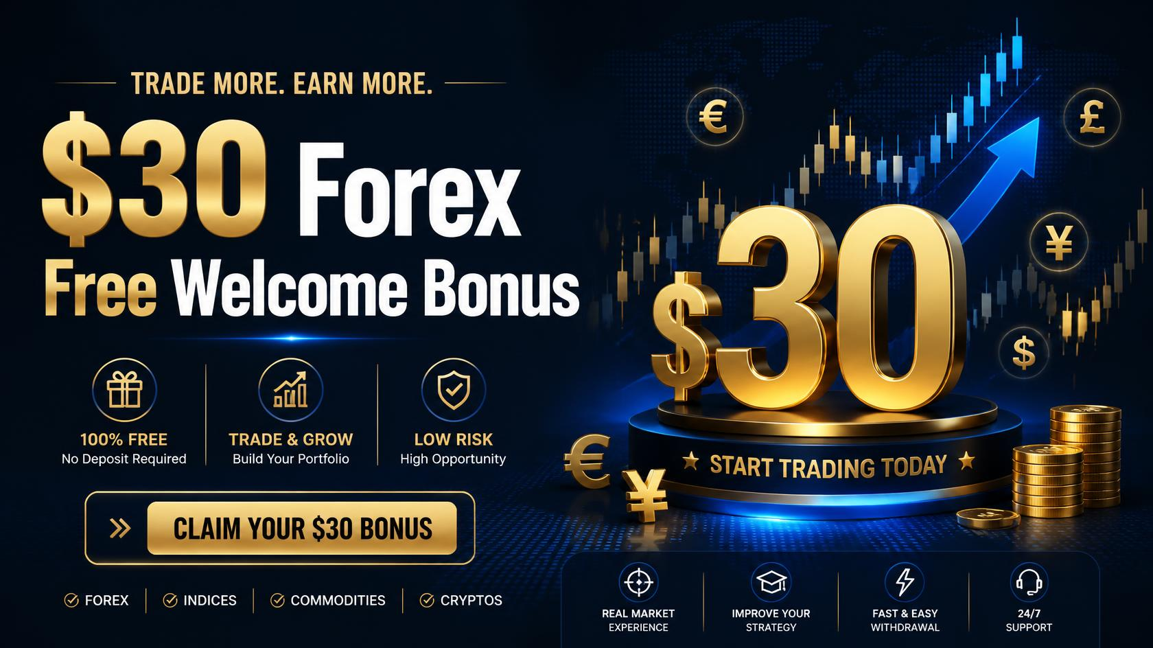 Start trading with a $30 Welcome Bonus No Deposit Required